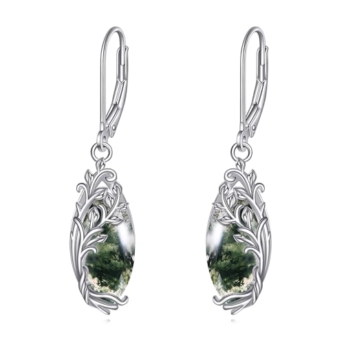 POPLYKE Moos Achat Baum des Lebens Teardrop Tropfen Ohrringe Sterling Silber Leverback Ohrringe Schmuck von POPLYKE