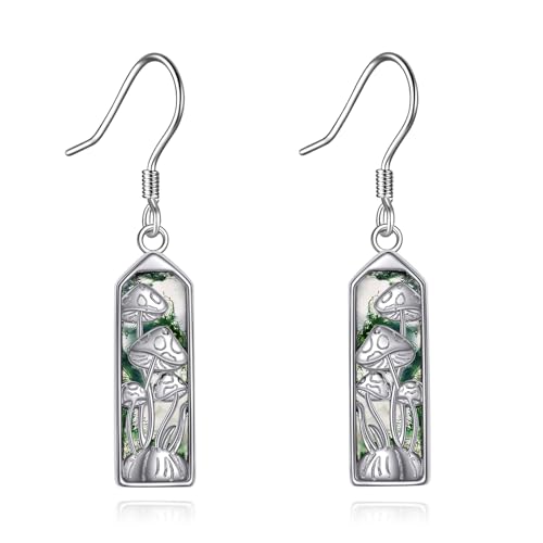 POPLYKE Moos Achat Pilz Ohrringe für Frauen Sterling Silber baumeln Tropfen Ohrringe Boho Vaction Schmuck von POPLYKE