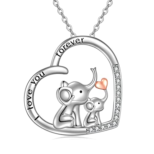 POPLYKE Mutter Tochter Elefant Halskette 925 Sterling Silber Elefant Schmuck Nette Tier Geschenke für Mädchen Damen von POPLYKE