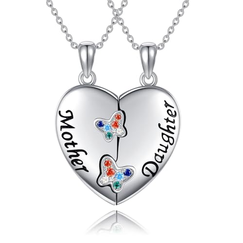 POPLYKE Mutter Tochter Halskette 925 Sterling Silber Muttertag Enkelin Familie Herz Anhänger Halskette Schmuck von Papa Mutter Großmutter Sohn Geburtstag von POPLYKE