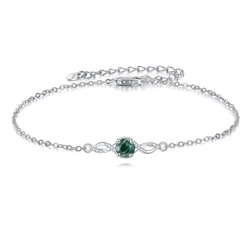 POPLYKE Natürliche Moos Achat Einstellbare Armband Sterling Silber Grün Moos Achat Edelstein Armband Infinity Armband für Damen Schmuck für Mama POPLYKE Natürliche Moos Achat Einstellbare Armband Sterling Silber Grün Moos Achat Edelstein Armband Infinity Armband für Damen Schmuck für Mama von POPLYKE