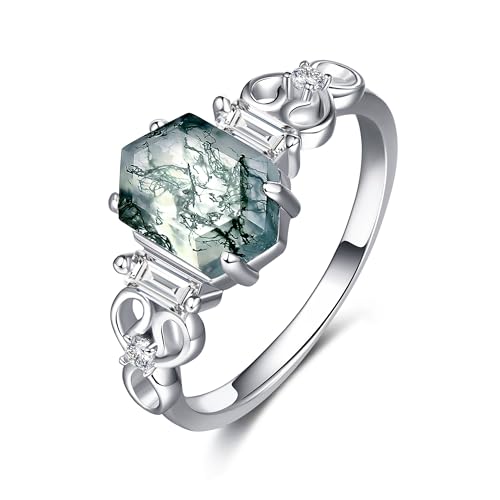 POPLYKE Natürlicher Moos Achat Ring 925 Sterling Silber Versprechen Ring Verlobung Hochzeit Schmuck Geschenk für Damen Grüner Edelstein Ring POPLYKE Natürlicher Moos Achat Ring 925 Sterling Silber Versprechen Ring Verlobung Hochzeit Schmuck Geschenk für Damen Grüner Edelstein Ring von POPLYKE