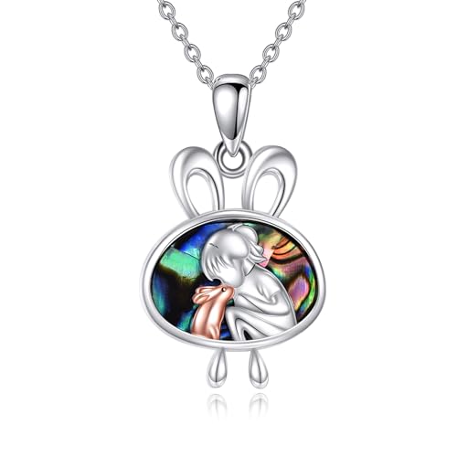 POPLYKE Nette Bunny Halskette für Frauen Sterling Silber Kaninchen und Mädchen Schmuck Geschenke von POPLYKE