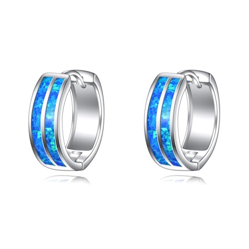 POPLYKE Blaue Opal Ohrringe für Frauen Sterling Silber Hoop Earrings Schmuck Geschenk für Frauen (Blauer Opal-Weißgold) von POPLYKE