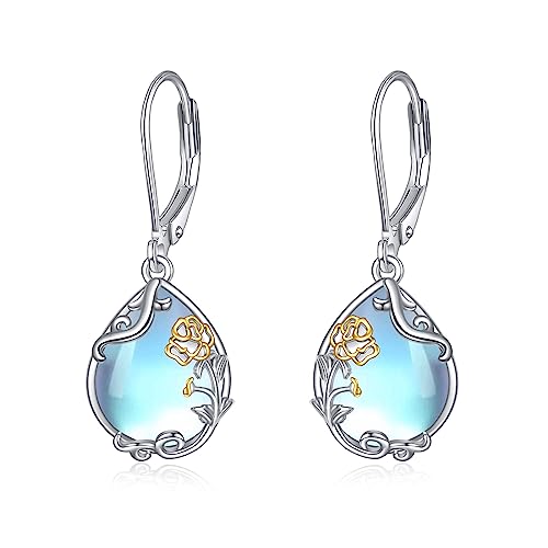 POPLYKE Oktober Marigold Moonstone Birth Flower Filigrane Teardrop Ohrringe Sterling Silber Ohrringe mit Kappe von POPLYKE