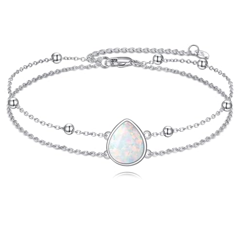 POPLYKE Opal-Armband für Frauen Sterling Silber Teardrop Armband Weiß Opal Schmuck Geschenk für Frauen (weiß opal-teardrop) von POPLYKE