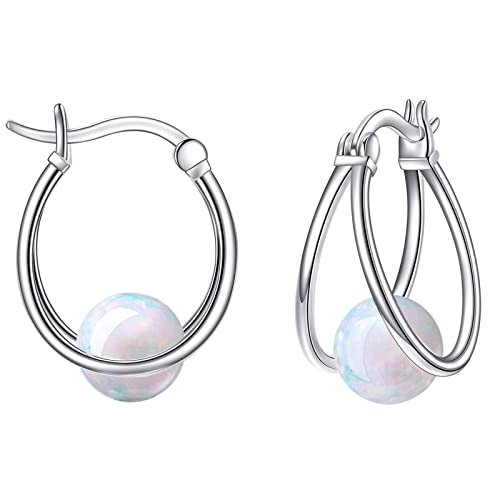 POPLYKE Sterling Silber Opal Doppel Hoop Ohrringe für Frauen - Edelstein Schmuck für Damen von POPLYKE
