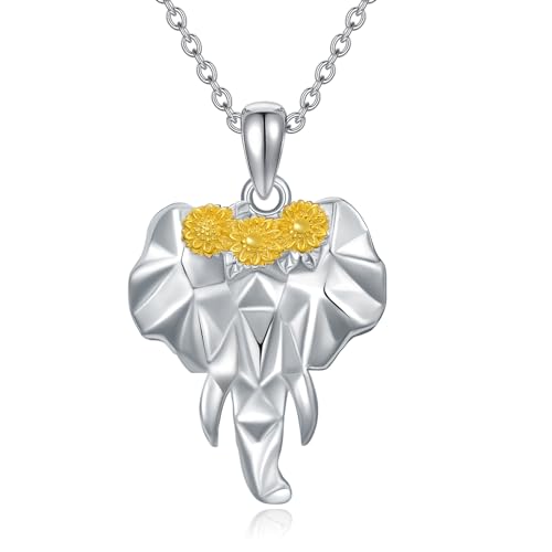 POPLYKE Origami Elefant Halskette für Frauen Sterling Silber Sonnenblume Elefant Anhänger Schmuck Geschenke von POPLYKE