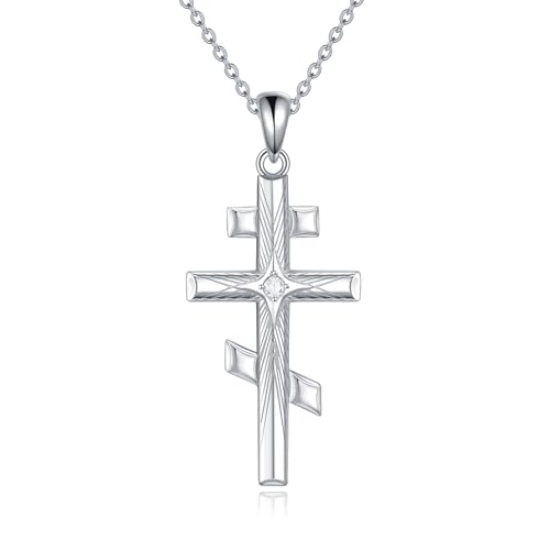 POPLYKE Orthodoxe Kreuz Halskette Sterling Silber CZ Retro Eastern Orthodoxe Anh?nger Halskette Religi?ser Christlicher Schmuck für M?nner Frauen von POPLYKE