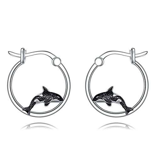 POPLYKE Ozean Tier Killerwal Orca Hoop Ohrringe für Frauen Sterling Silber Hypoallergene Ohrringe Schmuck Geburtstagsgeschenke von POPLYKE