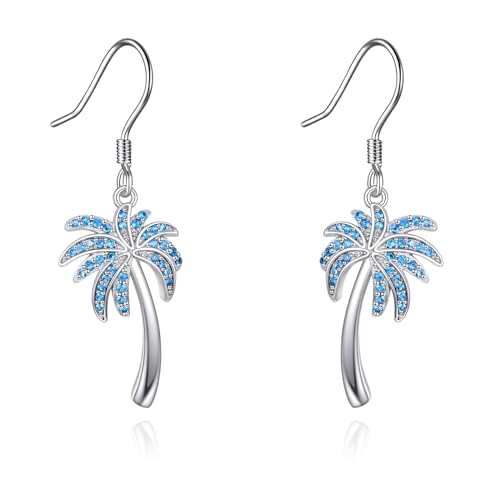 POPLYKE Palm Tree Dangle Drop Earrings 925 Sterling Silber Coconut Tree Ohrringe für Frauen Tropical Hawaiian Beach Schmuck Urlaub Geburtstag Geschenke von POPLYKE