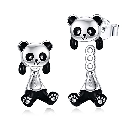 POPLYKE Panda Ohrringe für Damen 925 Sterling Silber Panda Ohrstecker für Mädchen Panda Schmuck Geschenke Geburtstag Hypoallergen von POPLYKE