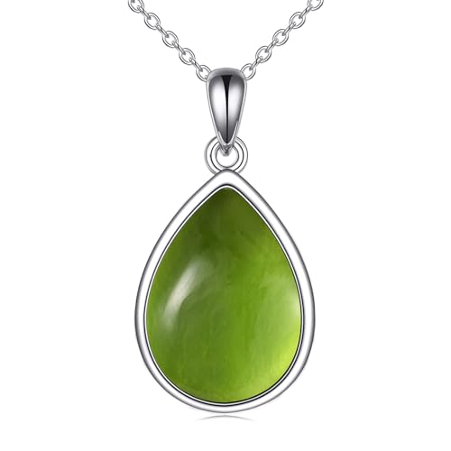 POPLYKE Perdiot Halskette für Frauen Sterling Silber Grün Teardrop Halskette Naturstein Perdiot Pandant Schmuck Geschenk für Mädchen (Perdiot) von POPLYKE