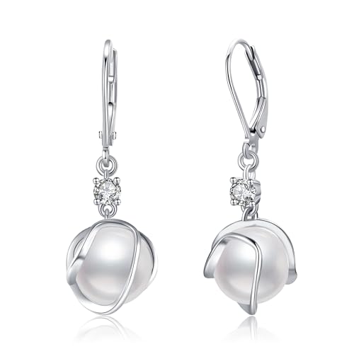 POPLYKE Perle Dangle Ohrringe für Damen Sterling Silber Leverback Ohrringe für Damen Perle Schmuck Geschenke Geburtstag von POPLYKE