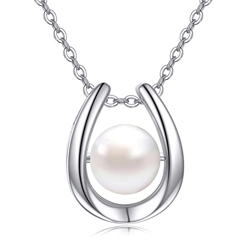 POPLYKE Perle Hufeisen Halskette für Damen Perle Halskette Sterling Silber Pferd Schmuck Geschenke für Mädchen von POPLYKE