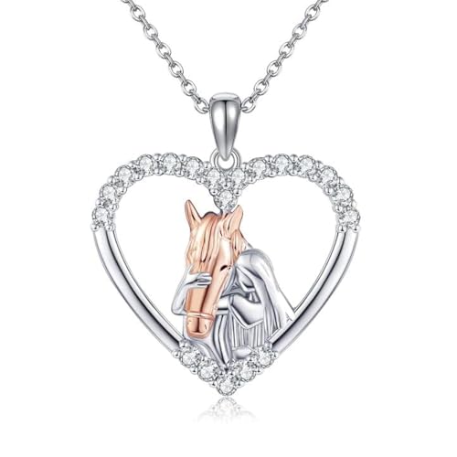 POPLYKE Pferd Halskette S925 Sterling Silber Kleine Frau und Pferd Anhänger Liebe Pferd Halskette Muttertag Geschenk von POPLYKE
