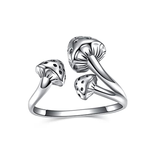 POPLYKE Pilz Ringe für Frauen Sterling Silber Verstellbarer Offener Ring Schmuck Vintage Cool Nature Ring 7 Größe von POPLYKE