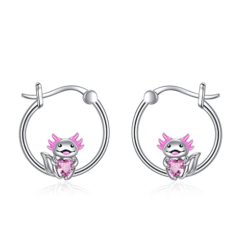 POPLYKE Pink CZ Axolotl Hoop Earrings für Frauen 925 Sterling Silber Hypoallergene Ohrringe Schmuck Geburtstagsgeschenke von POPLYKE