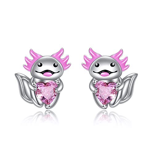 POPLYKE Axolotl Ohrringe Sterling Silber Pink CZ Axolotl Ohrstecker Tier Schmuck Geburtstags Geschenke für Frauen von POPLYKE