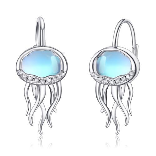 POPLYKE Quallen Ohrringe 925 Sterling Silber Mondstein Leverback Ohrringe Ozean Hoop Bohemia Strand Quallen-Schmuck POPLYKE Quallen Ohrringe 925 Sterling Silber Mondstein Leverback Ohrringe Ozean Hoop Bohemia Strand Quallen-Schmuck von POPLYKE