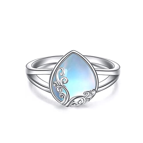 POPLYKE Regenbogen Mondstein Filigranband Ring Sterling Silber Edelstein Mond Steine Schmuck Geschenk für Frauen 9 Größe von POPLYKE