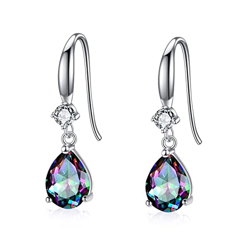 POPLYKE Regenbogen Quarz CZ Träne Dangle Ohrringe 925 Sterling Silber Mardi Gras Ohrringe für Frauen Geburtstagsgeschenke von POPLYKE