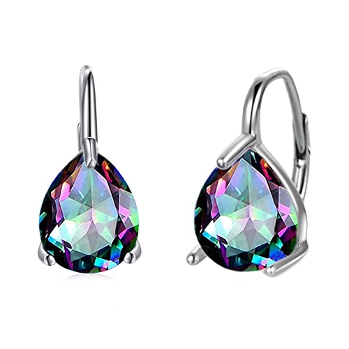 POPLYKE Regenbogen Quarz Cubic Zirkonia Teardrop Leverback Ohrringe 925 Sterling Silber Mardi Gras Ohrringe für Damen Geburtstagsgeschenke von POPLYKE