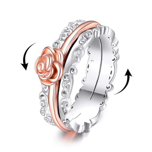 POPLYKE Rose Blume Fidget Ringe für Angst für Damen Sterling Silber Filigrane Stimmung Ringe Geschenke 7# von POPLYKE