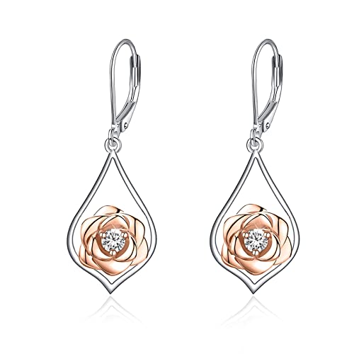 POPLYKE Rose Blume Hängend Ohrringe 925 Sterling Silber Filigrane Ohrringe Schmuck Damen von POPLYKE