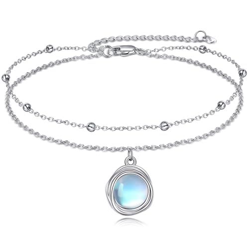 POPLYKE Rose Gold plattiert Sterling Silber Perle Ankletts Layered Chain Knöchel Armband für Damen Sommer Strand Perlenschmuck Geschenke für Sie von POPLYKE