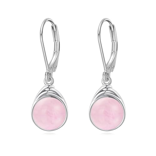 POPLYKE Rose Quartz Ohrringe Dangle 925 Sterling Silber Leverback Ohrringe für Damen Rosa Kristall Schmuck Geschenke von POPLYKE