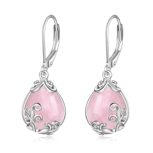 POPLYKE Rosenquarz Filigrane Tropfen Ohrringe Sterling Silber Rosa Kristall Ohrringe mit Kappe Schmuck für Frauen POPLYKE Rosenquarz Filigrane Tropfen Ohrringe Sterling Silber Rosa Kristall Ohrringe mit Kappe Schmuck für Frauen von POPLYKE