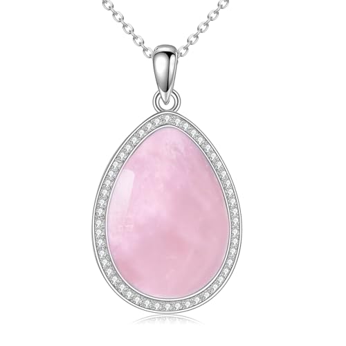 POPLYKE Rosenquarz Halskette für Frauen Sterling Silber Teardrop Halskette Schmuck Geschenk für Frauen (Rosenquarz) von POPLYKE
