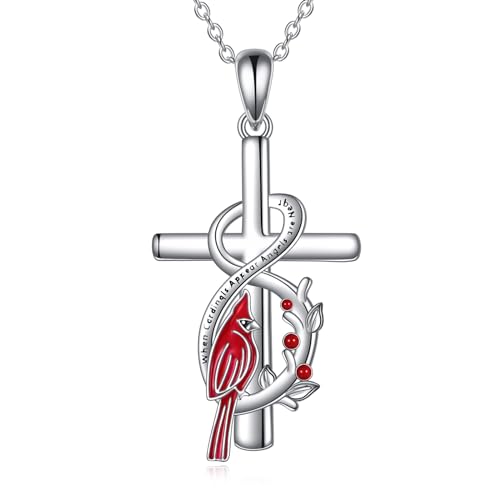 POPLYKE Rot Kardinal Kreuz Halskette für Frauen Sterling Silber Kreuz Halskette Rot Kardinal Schmuck Geschenk für Mädchen von POPLYKE