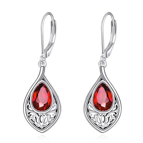 POPLYKE Roter Granat Rubin Filigran Lotus Edelstein Ohrringe Sterling Silber Ohrringe mit Kappe Schmuck Geschenk für Frauen von POPLYKE