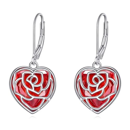 POPLYKE Roter Granat Rubin Rose Edelstein Ohrringe Sterling Silber Ohrringe mit Klettverschluss Schmuck Geschenke für Frauen von POPLYKE