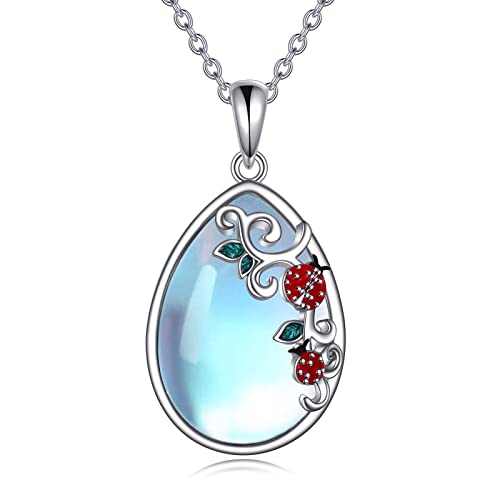 POPLYKE Roter Marienkäfer Mondstein Mutter und Tochter Halskette für Frauen 925 Sterling Silber Tierschmuck Geburtstag Mutter Geschenke von POPLYKE