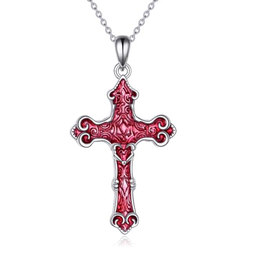 POPLYKE Rotes Kreuz Halskette für Frauen Sterling Silber Kreuz Anh?nger Schmuck Geburtstag Christian Graduierung Geschenke von POPLYKE