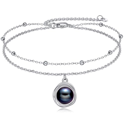 POPLYKE S925 Sterling Silber Schwarz Perle Ankletts Layered Chain Knöchel Armband Damen Sommer Strand Schwarz Schmuck POPLYKE S925 Sterling Silber Schwarz Perle Ankletts Layered Chain Knöchel Armband Damen Sommer Strand Schwarz Schmuck von POPLYKE