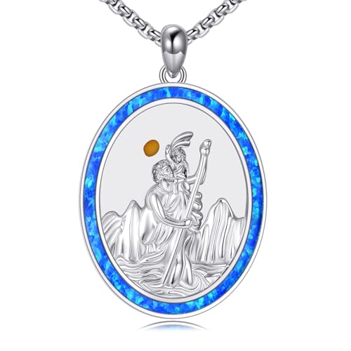 POPLYKE ST Christopher Halskette Herren 925 Sterling Silber Senfkörner Halskette Blau Opal Saint Amulett Medaille Christlicher Schmuck POPLYKE ST Christopher Halskette Herren 925 Sterling Silber Senfkörner Halskette Blau Opal Saint Amulett Medaille Christlicher Schmuck von POPLYKE