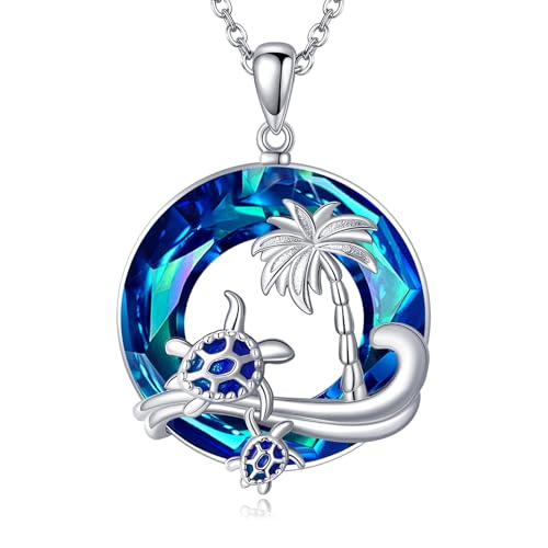 POPLYKE Schildkröte Halskette Sterling Silber Schildkröte Kristall Anhänger Halsketten Ozean Halskette Strand Jewerly für Damen Mom von POPLYKE