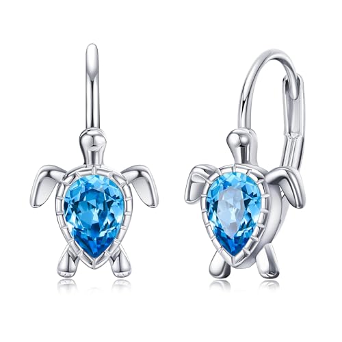 POPLYKE Schildkröte Ohrringe Damen 925 Sterling Silber - Ozean Meeresschildkröte Schmuck Geschenke Mit Blau CZ Leverback Creolen POPLYKE Schildkröte Ohrringe Damen 925 Sterling Silber - Ozean Meeresschildkröte Schmuck Geschenke Mit Blau CZ Leverback Creolen von POPLYKE