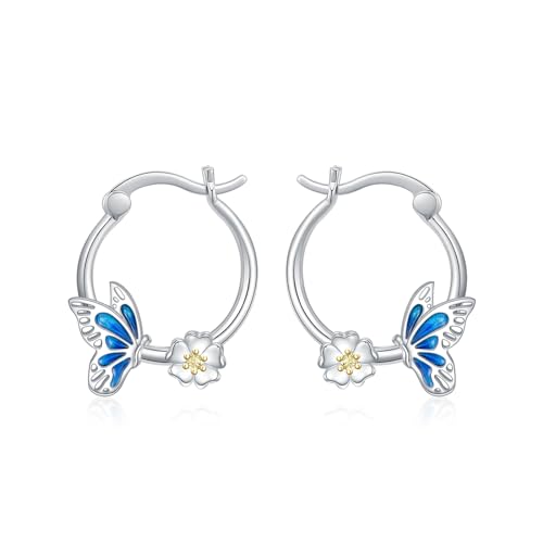 POPLYKE Schmetterling Ohrringe für Frauen Sterling Silber Hoop Ohrringe Tierschmuck Geschenk für Mädchen (Schmetterling) von POPLYKE