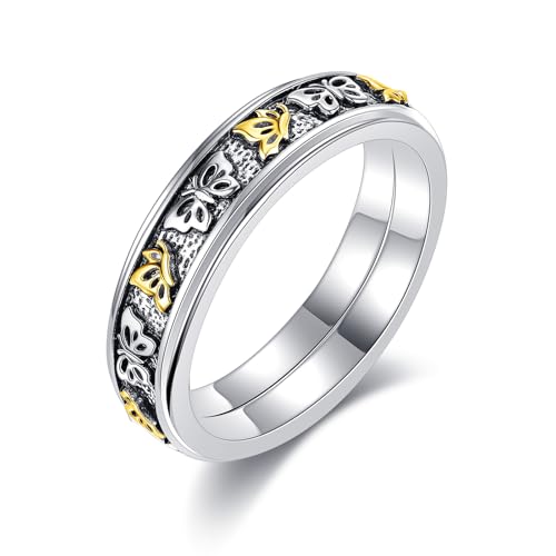 POPLYKE Schmetterling Ringe 925 Sterling Silber Verschiedene Fliegende Schmetterlinge Ringe für Damen Angst Entlasten Spinner Statement Ringe Schmuck für sie von POPLYKE