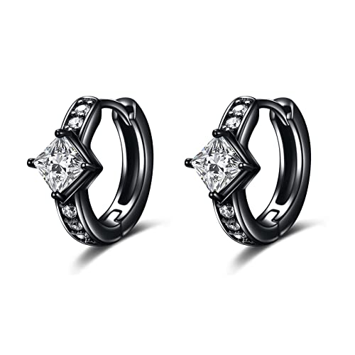 POPLYKE Schwarz Kreolen Sterling Silber Cubic Zirkonia Schwarze Ohrringe für Männer von POPLYKE