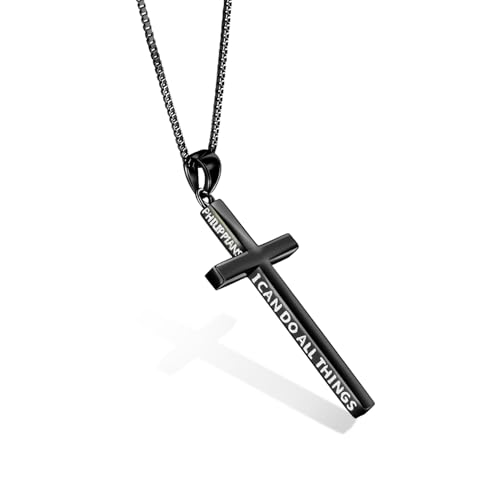 POPLYKE Schwarz Kreuz Kette Damen Männer 925 Sterling Silber Philippians 4:13 Ich kann alle Dinge inspirierende Schmuck für Männer 20+2'' von POPLYKE