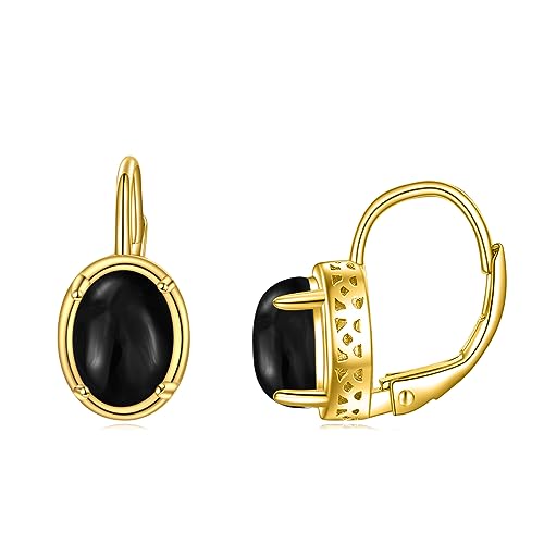 POPLYKE Schwarz Onyx Ohrringe für Frauen Sterling Silber Leverback Ohrringe Schwarz Onyx Gold Schmuck Geschenk für Mädchen (Gold schwarz Onyx) von POPLYKE