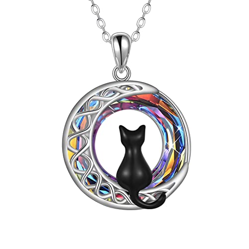 POPLYKE Schwarze Katze Kette für Frauen Mädchen Sterlingsilber Keltischer Mond Rot Kristall Anhänger (Kristall 2) POPLYKE Schwarze Katze Kette für Frauen Mädchen Sterlingsilber Keltischer Mond Rot Kristall Anhänger (Kristall 2) von POPLYKE