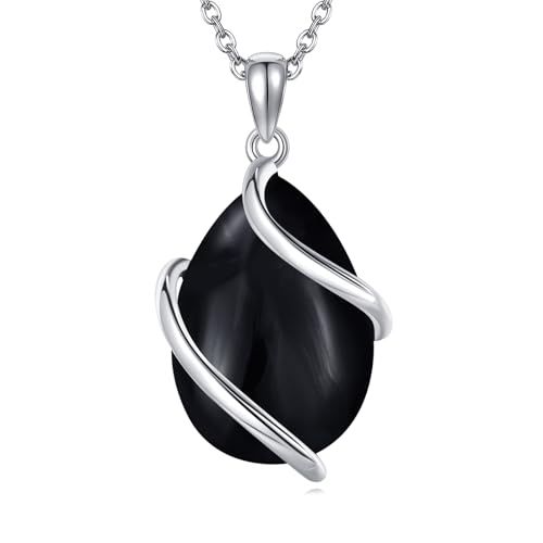 POPLYKE Schwarze Onyx Kette 925 Sterling Silber Teardrop Anhänger Halskette Schmuck für Damen von POPLYKE