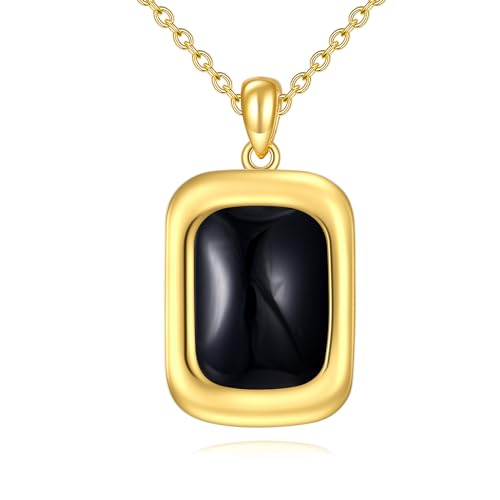 POPLYKE Schwarzer Onyx Halskette für Frauen Sterling Silber Schwarzer Onyx Halskette Platz Schmuck Geschenk für Mädchen (schwarzer onyx-platz) von POPLYKE